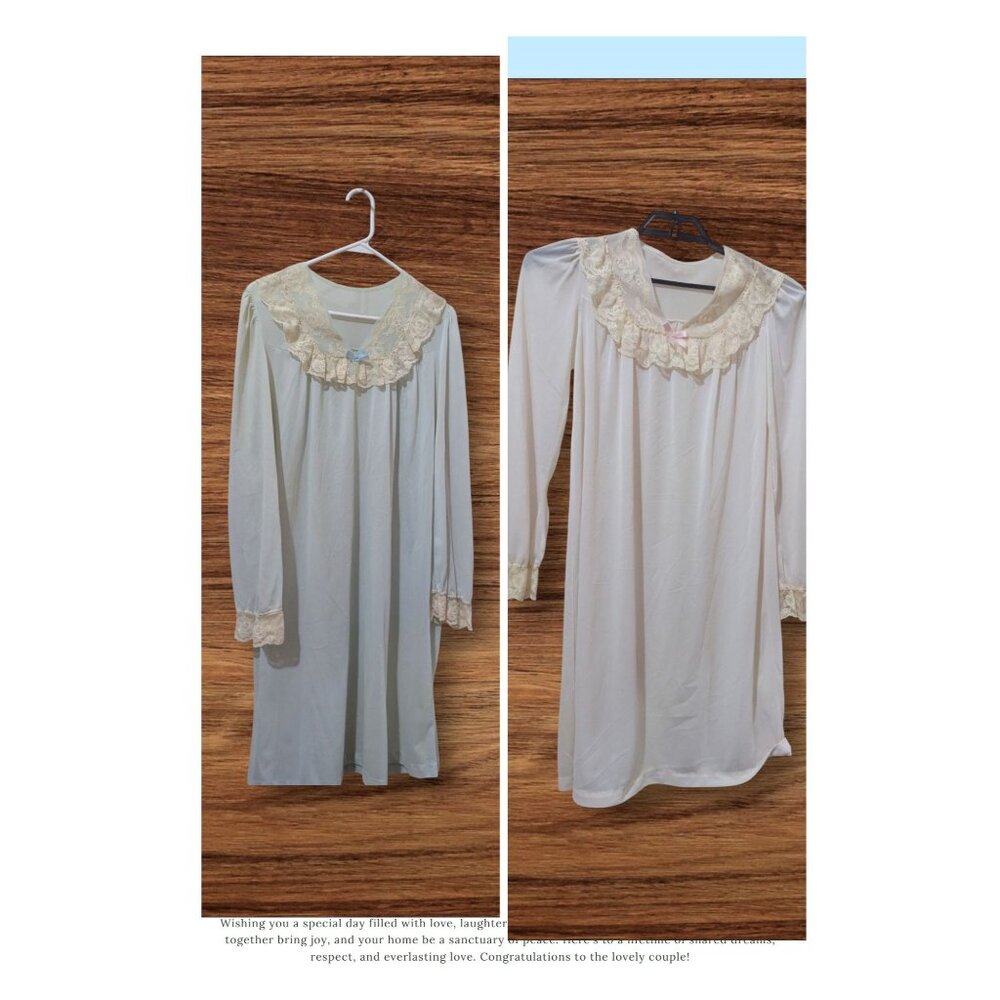 Vintage Womens‎ v pink Blue Lace Trim Nightgowns Set   Sleepwear retro READ sz M